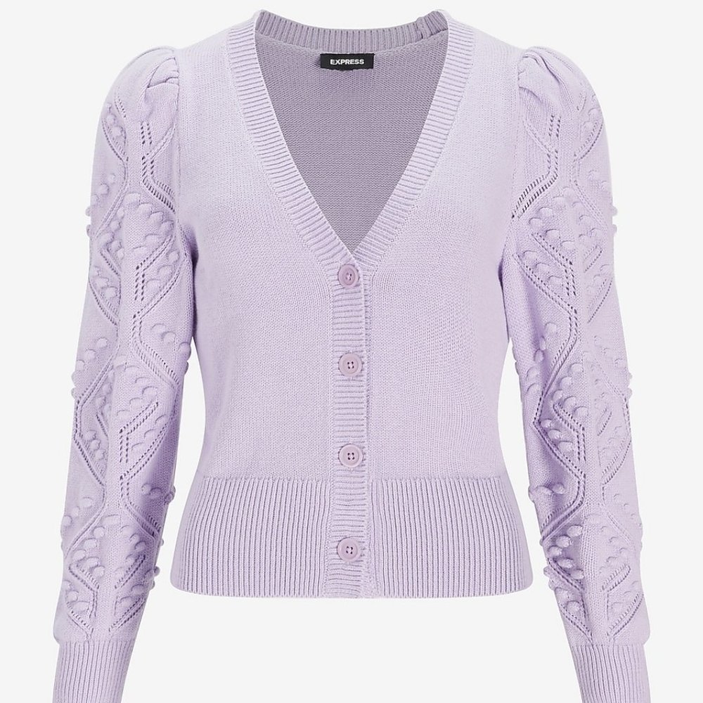 NWT Express Pretty Long Bobble Pointelle Sleeve Button Front Cardigan